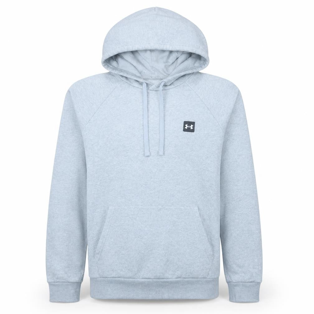 Front view of Under Armour men’s grey hoodie large coldgear loose fit pullover