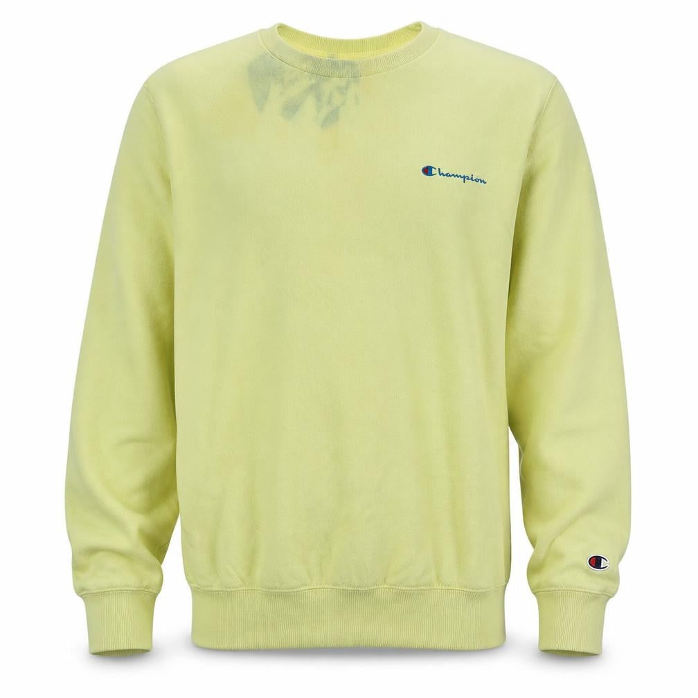 Front view of Champion Men's Yellow Small Pullover Crew Neck Sweatshirt