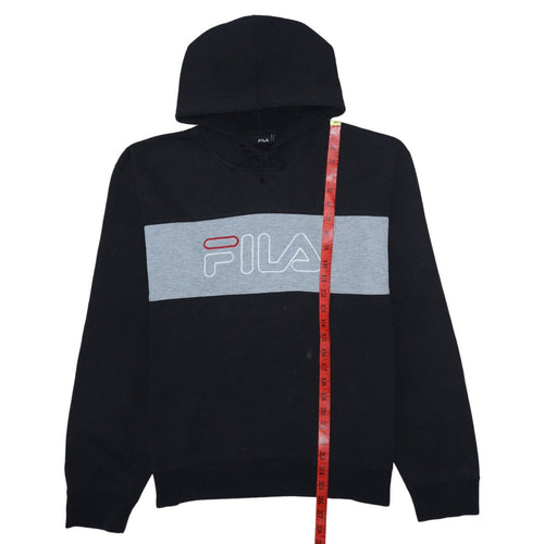 FILA Mens Black Pullover Hoodie L Logo Graphic Fleece Sweatshirt