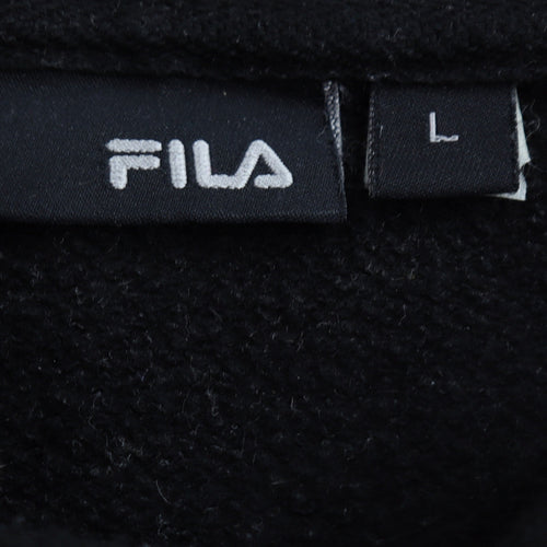 FILA Mens Black Pullover Hoodie L Logo Graphic Fleece Sweatshirt