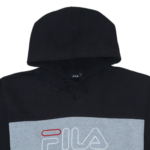 FILA Mens Black Pullover Hoodie L Logo Graphic Fleece Sweatshirt