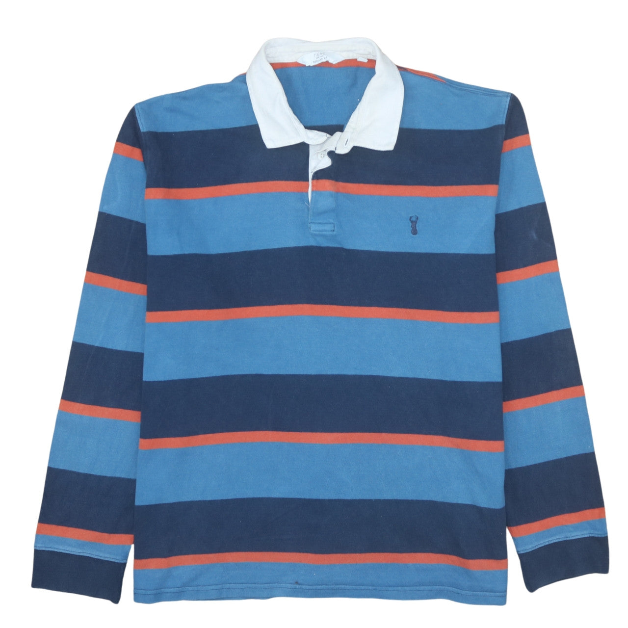 Next Men’s Blue Striped Long Sleeve Cotton Polo Shirt 2XL Regular Fit