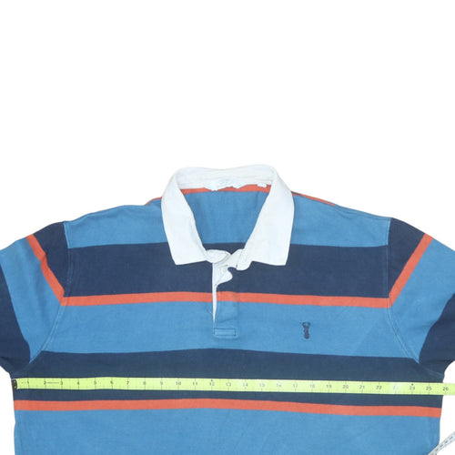 Next Men’s Blue Striped Long Sleeve Cotton Polo Shirt 2XL Regular Fit