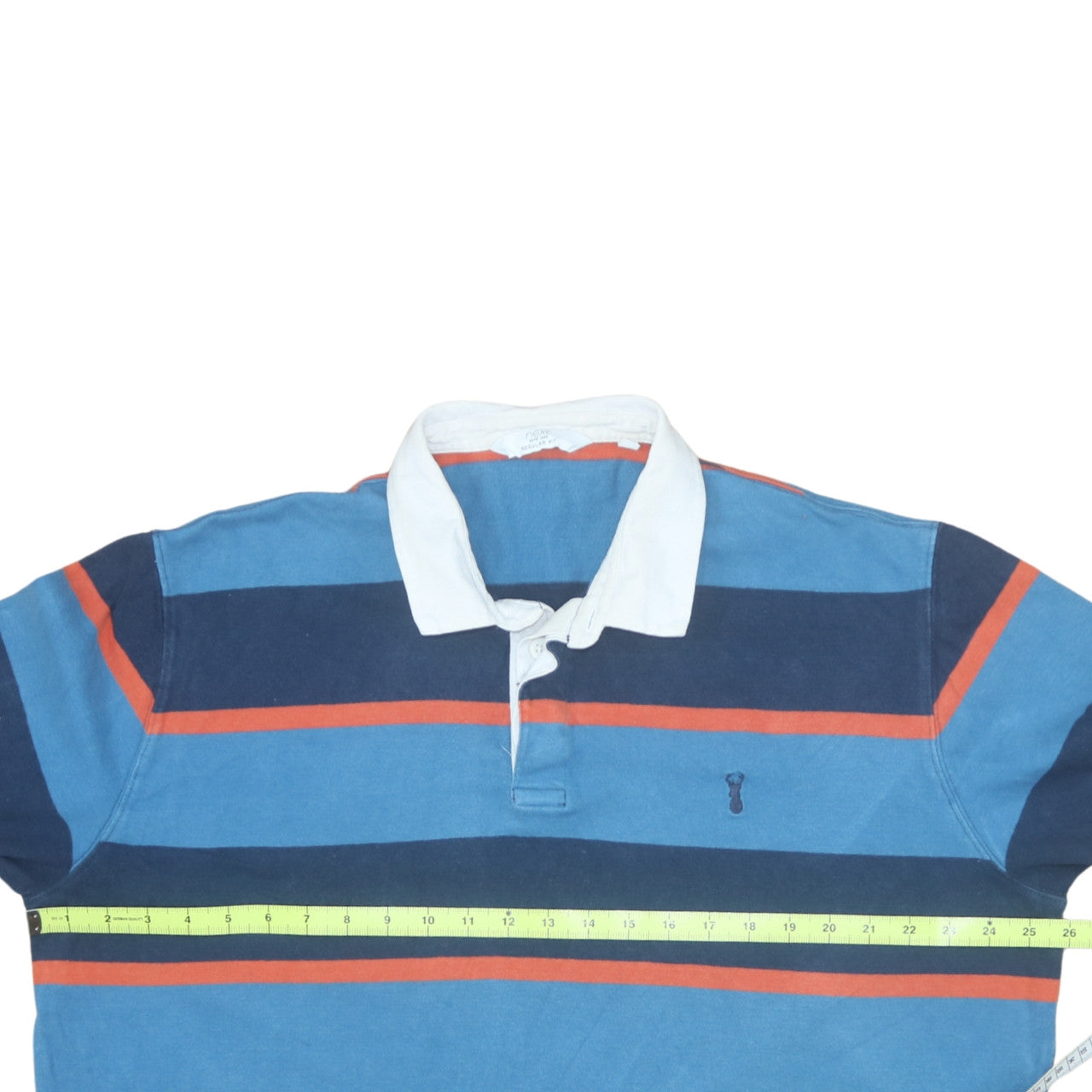 Next Men’s Blue Striped Long Sleeve Cotton Polo Shirt 2XL Regular Fit