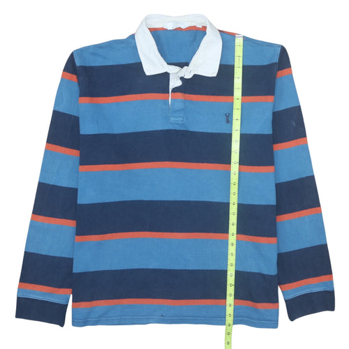 Next Men’s Blue Striped Long Sleeve Cotton Polo Shirt 2XL Regular Fit