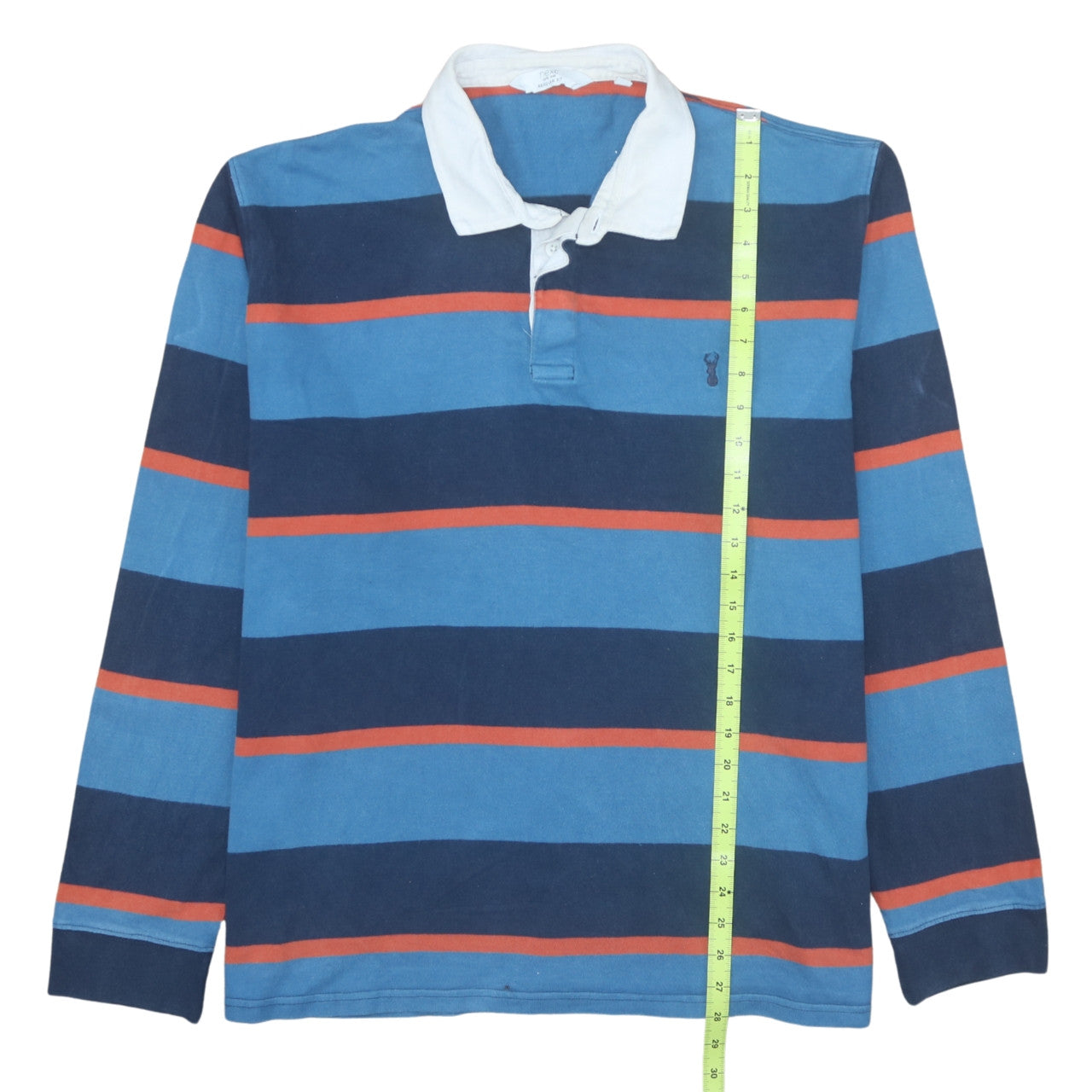 Next Men’s Blue Striped Long Sleeve Cotton Polo Shirt 2XL Regular Fit