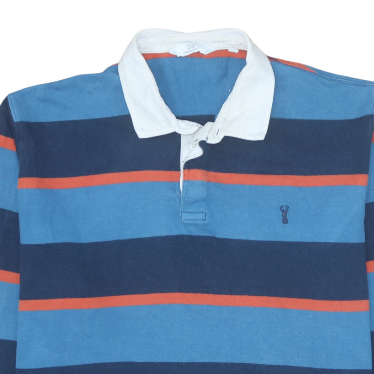 Next Men’s Blue Striped Long Sleeve Cotton Polo Shirt 2XL Regular Fit