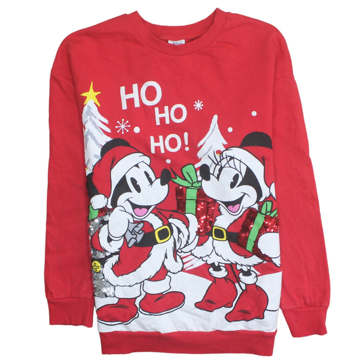 Disney at George Red Christmas Sweatshirt Women M Sequin Mickey Minnie