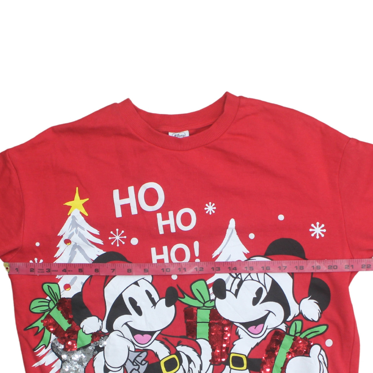 Disney at George Red Christmas Sweatshirt Women M Sequin Mickey Minnie