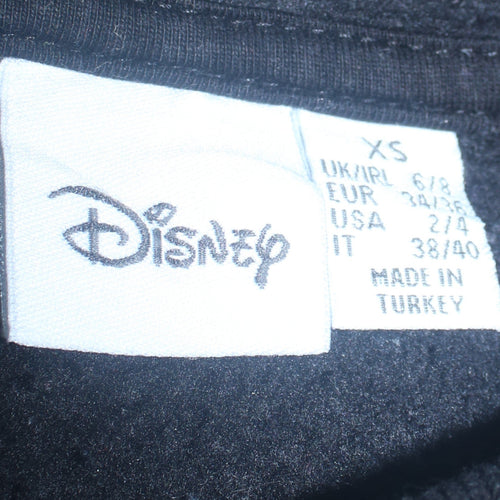 Disney Black Mickey Mouse Hoodie XS Women Pullover Graphic Print