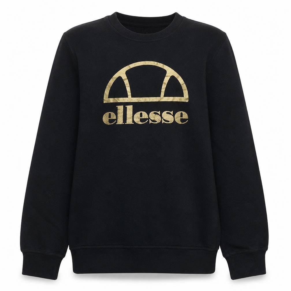 Front view of Ellesse girls’ black gold logo pullover sweatshirt 13-14 years