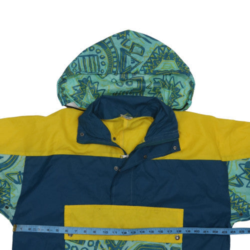 Decathlon Men’s Blue Yellow 90s Retro Hooded Anorak Jacket Size M