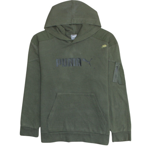 Puma Men's Green Pullover Hoodie M Fleece Logo Sportswear