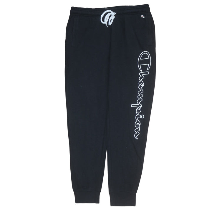 Champion Men's Black Jogger Trousers L Logo Cuffed Sweatpants