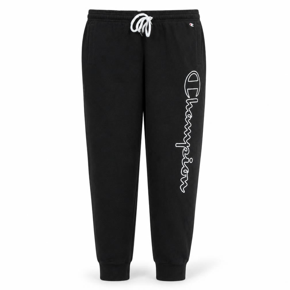 Champion Men's Black Jogger Trousers L Logo Cuffed Sweatpants