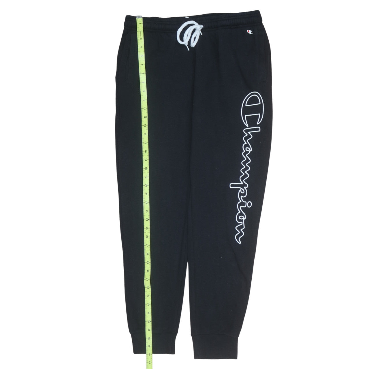 Champion Men's Black Jogger Trousers L Logo Cuffed Sweatpants
