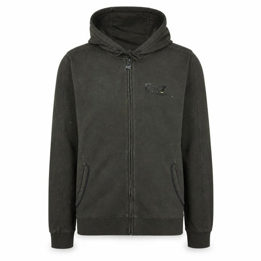 Front view of Emporio Armani EA7 Men's Green Full Zip Hoodie, size S
