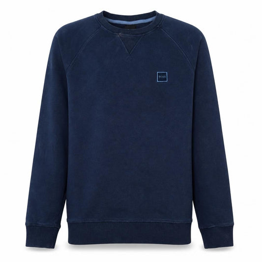 Front view of Hugo Boss Men's Blue Crew Neck Long Sleeve Cotton Sweatshirt S