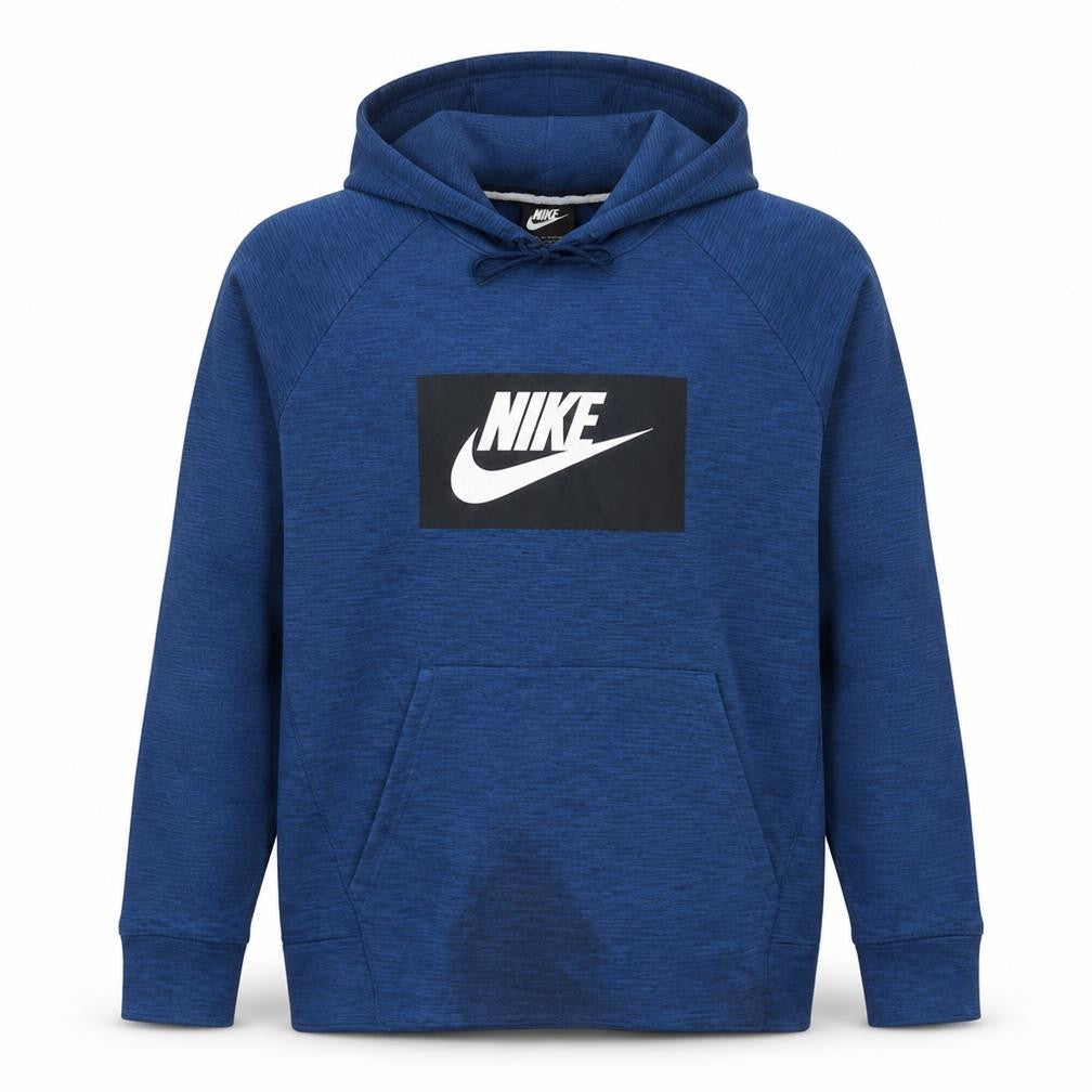 Front view of Nike Men's Blue Pullover Hoodie L Graphic Logo Sportswear