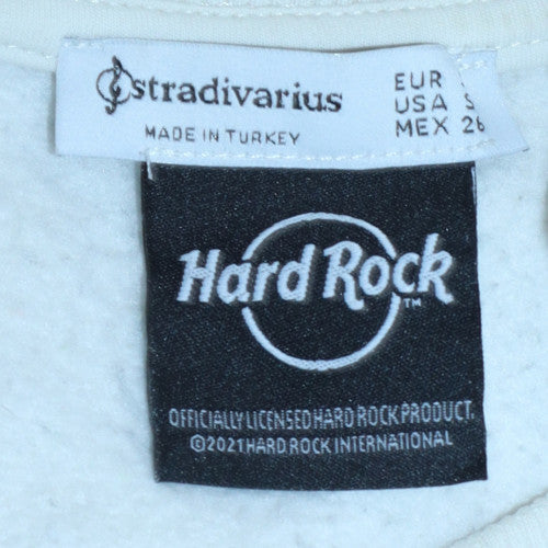 Stradivarius Hard Rock Cafe White Sweatshirt Women S Pullover Logo Crew Neck