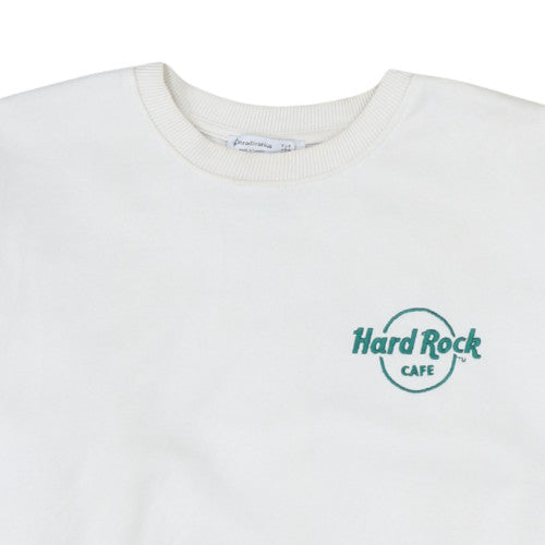 Stradivarius Hard Rock Cafe White Sweatshirt Women S Pullover Logo Crew Neck