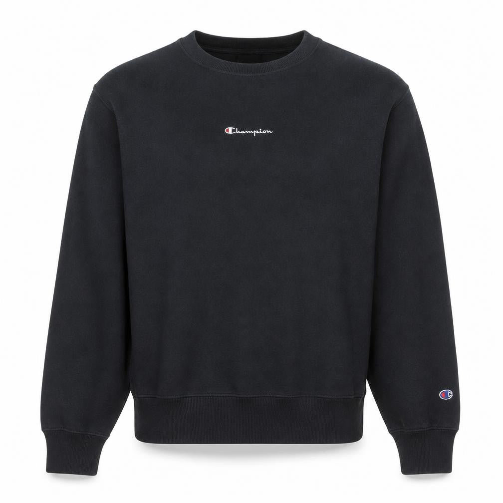 Front view of Champion Men's Black Small Reverse Weave Pullover Sweatshirt