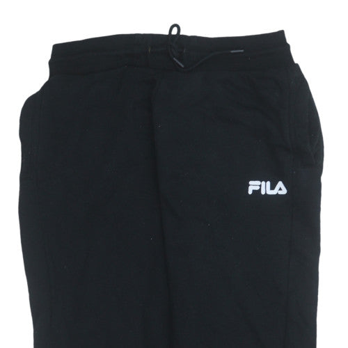 FILA Men's Black Jogger Trousers L Logo Cuffed Fleece Regular Fit