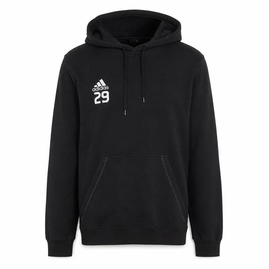 Front view of Adidas Men's Black Pullover Hoodie L Sports Fleece Sweatshirt