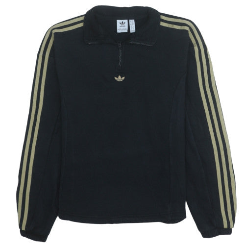 Adidas Womens Black 1/4 Zip Sweatshirt Size 14 Gold Stripe Logo Fleece