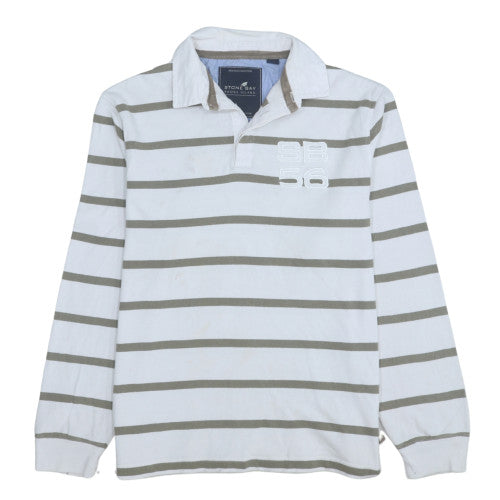 Stone Bay Men’s White Striped Collared Rugby Sweatshirt M Regular Fit