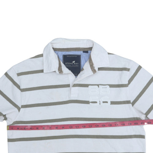 Stone Bay Men’s White Striped Collared Rugby Sweatshirt M Regular Fit