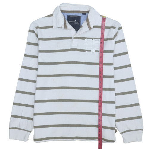 Stone Bay Men’s White Striped Collared Rugby Sweatshirt M Regular Fit