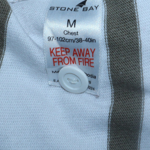 Stone Bay Men’s White Striped Collared Rugby Sweatshirt M Regular Fit