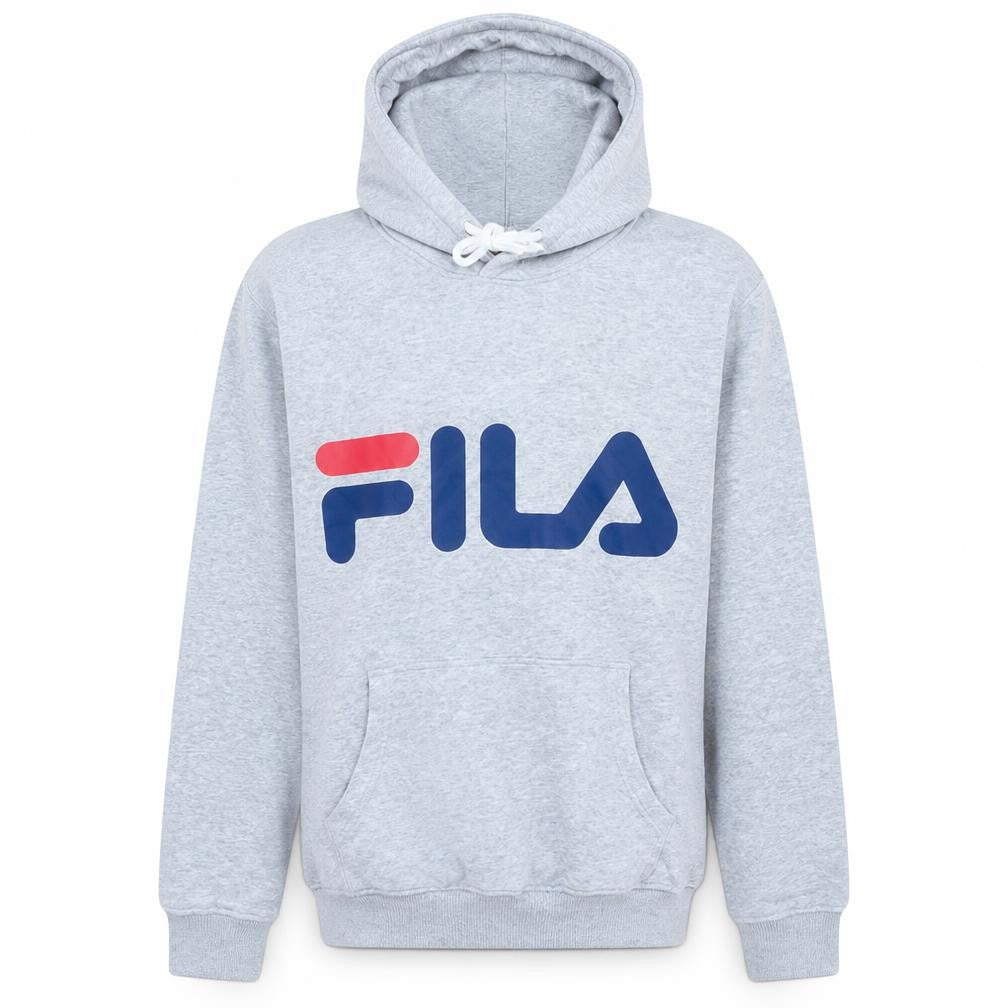 Front view of Fila Men's Grey Pullover Hoodie XS Regular Fit Logo Sweatshirt
