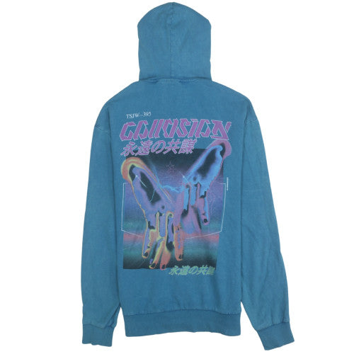COLLUSION Mens Blue Graphic Pullover Hoodie Size M