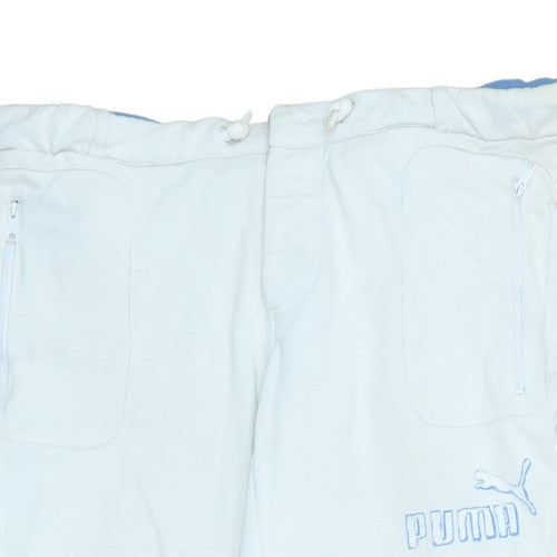 Puma Men's White M Jogger Sweatpants Zip Pocket Drawstring Waist