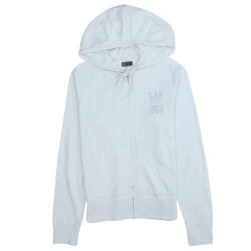 GAP Women White Full Zip Hoodie Medium Cotton Blend Casual