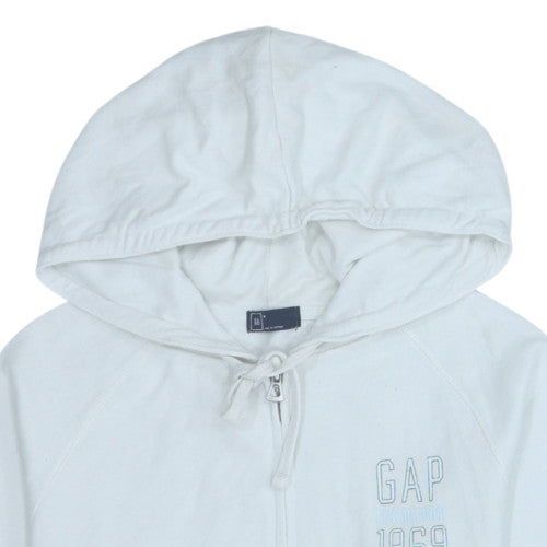 GAP Women White Full Zip Hoodie Medium Cotton Blend Casual