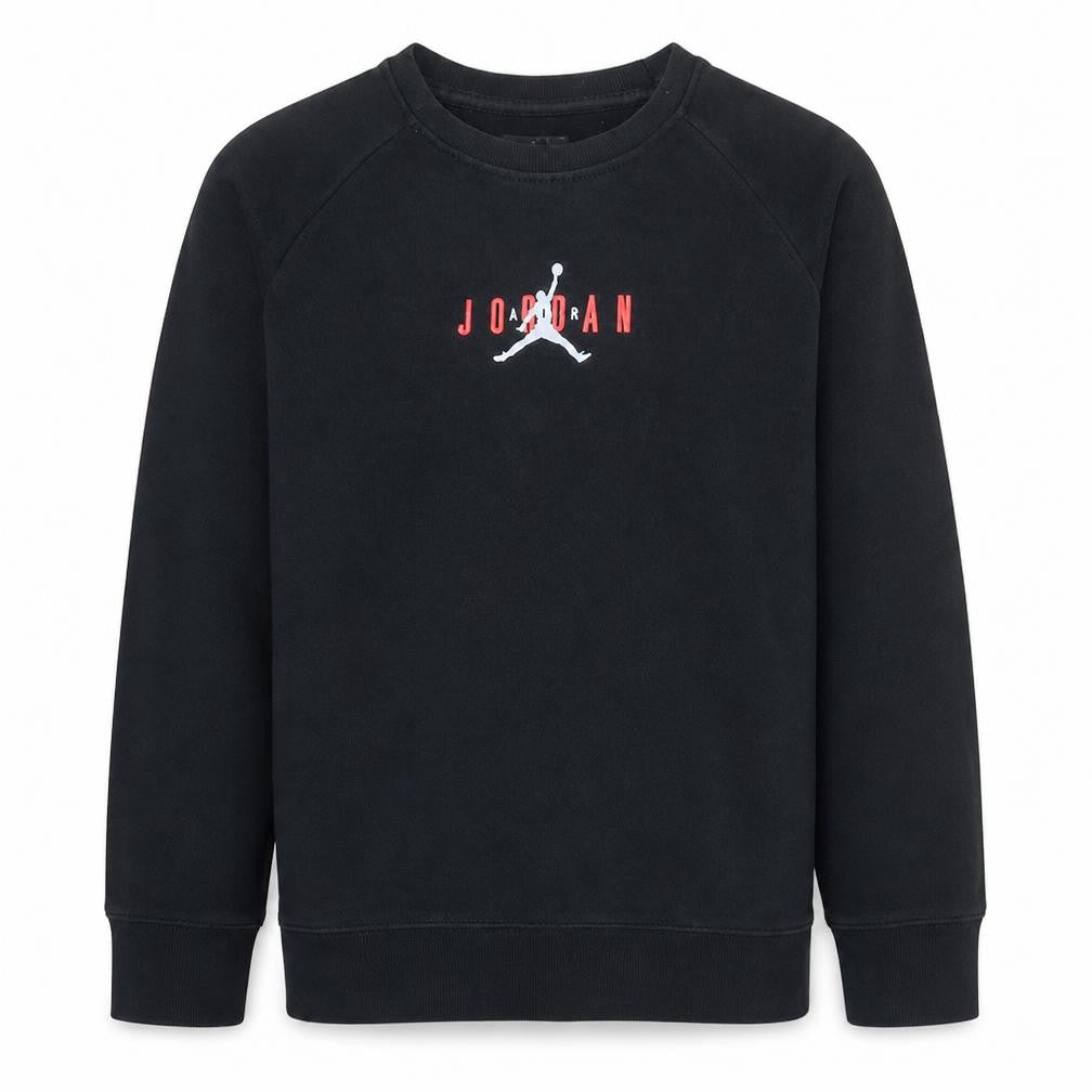 Front view of Jordan boys’ black 15-16 years pullover sweatshirt with logo embroidery