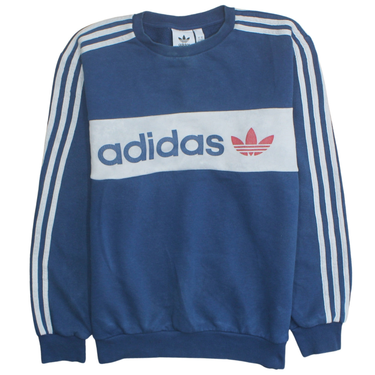 Adidas Men's Blue Small Pullover Sweatshirt Crew Neck Retro Logo