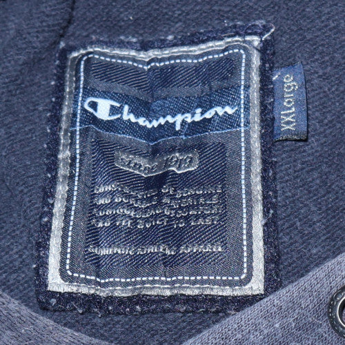 Champion Womens Navy Blue Pullover Hoodie Size M Logo Print Cotton