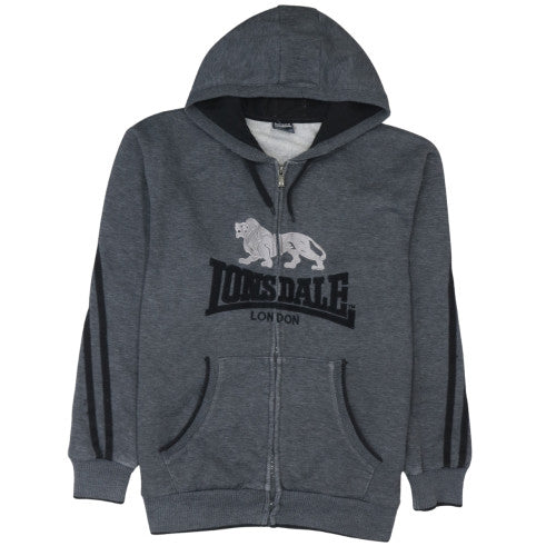 Lonsdale Men Grey Full Zip Hoodie Size L Sports Fleece Sweatshirt