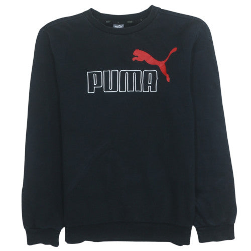 Puma Boys Black Pullover Sweatshirt 15-16 Years Logo Graphic Fleece