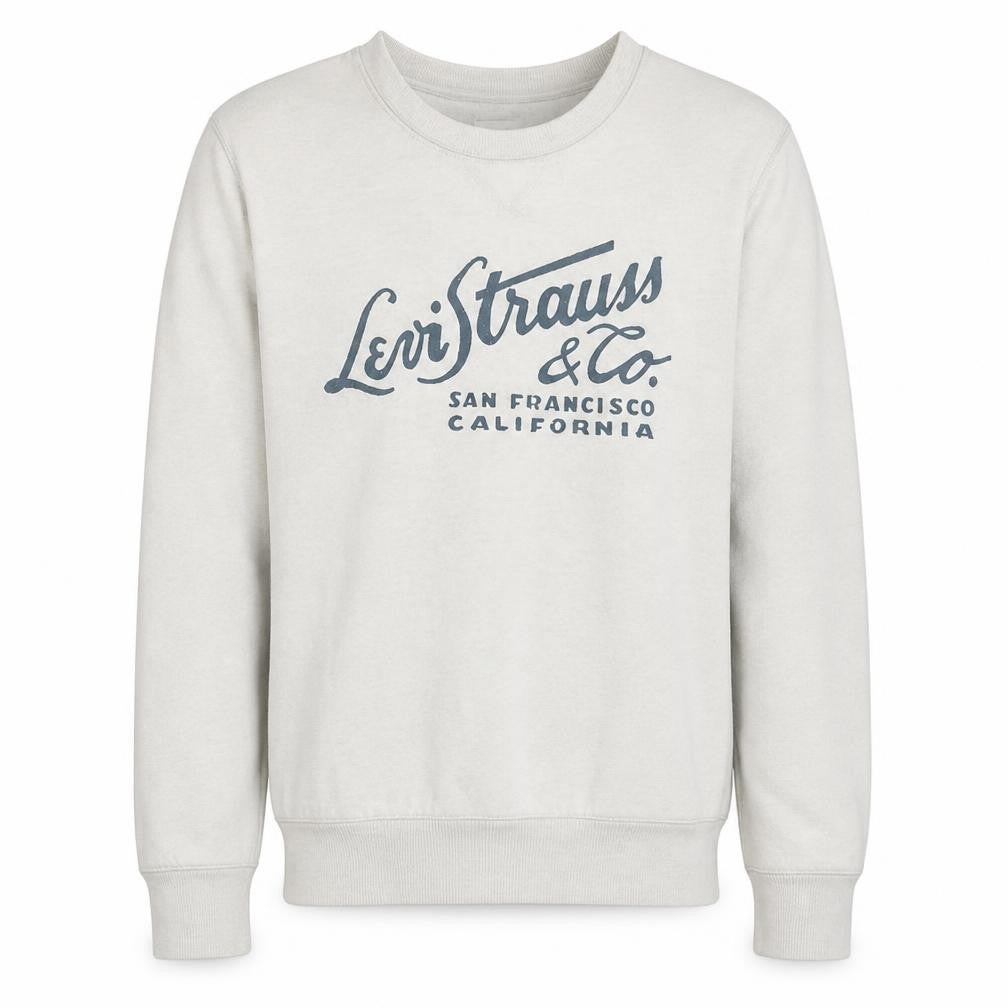 Front view of Levi's Men's White Pullover Logo Crew Neck Sweatshirt, size S