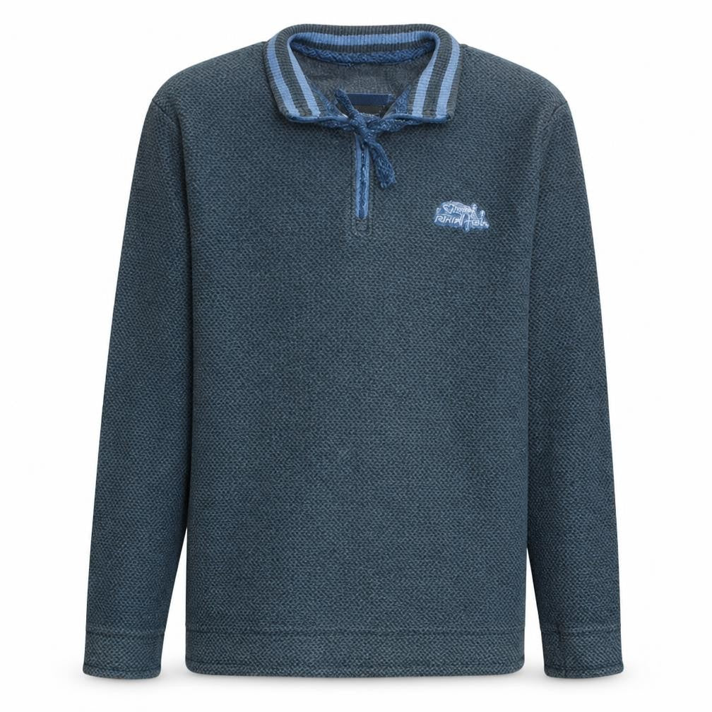 Front view of Weird Fish Men's Blue Henley 1/4 Zip Sweatshirt, size M