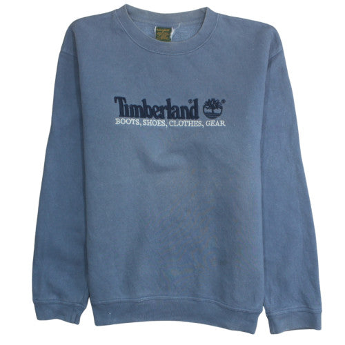 Timberland Men Blue Pullover Sweatshirt M Embroidered Logo Crew Neck