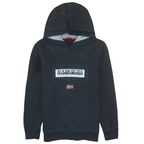 Napapijri Boys Black Pullover Hoodie 10 Years Logo Fleece Sweatshirt