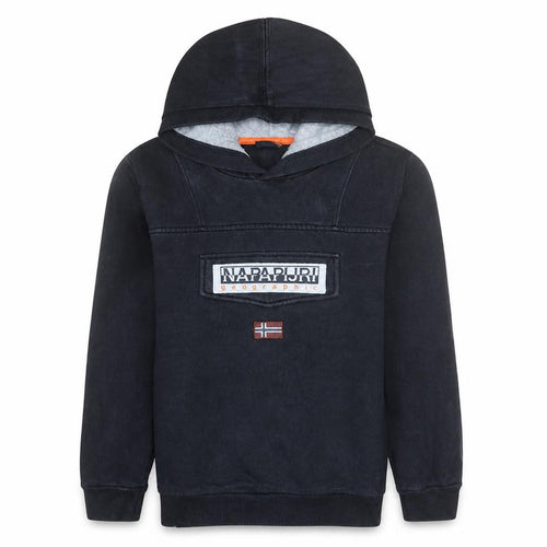 Napapijri Boys Black Pullover Hoodie 10 Years Logo Fleece Sweatshirt