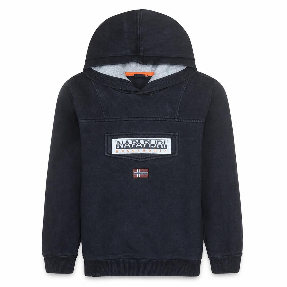 Napapijri Boys Black Pullover Hoodie 10 Years Logo Fleece Sweatshirt