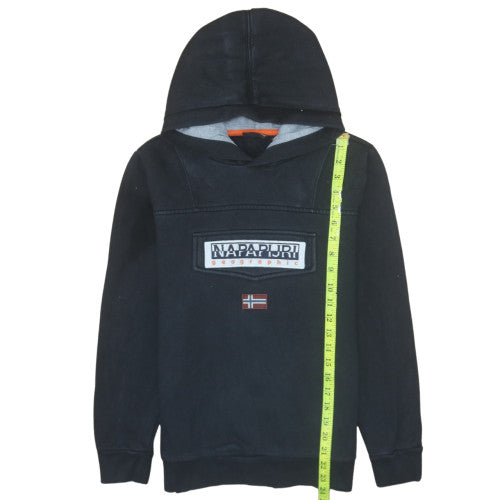 Napapijri Boys Black Pullover Hoodie 10 Years Logo Fleece Sweatshirt